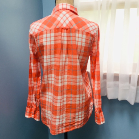 J Crew Coral Plaid Cotton Popover Top - Picture 6 of 6